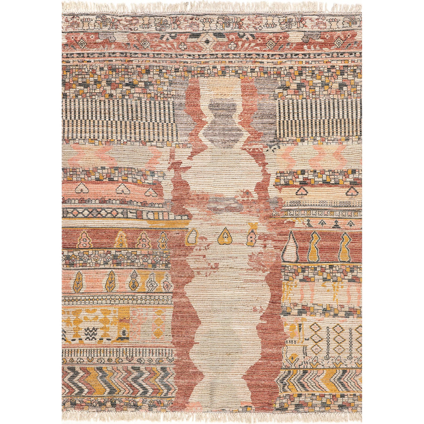 Nuloom Hermina Multicolor/Ivory, 5' x 8', Handmade, Jute, Tribal, Tasseled, Soft and Textured, High Traffic, Stain Resistant, Easy Clean, Durable Runner for Bedroom, Living Room, Dining, Foyer