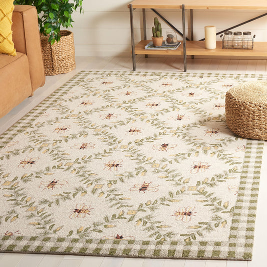 SAFAVIEH Chelsea Collection Area Rug - 6' Square, Ivory & Green, French Country Trellis Design, Hand-Hooked Wool, Ideal for the Living Room, Bedroom, Dining Room (HK55A-6SQ)
