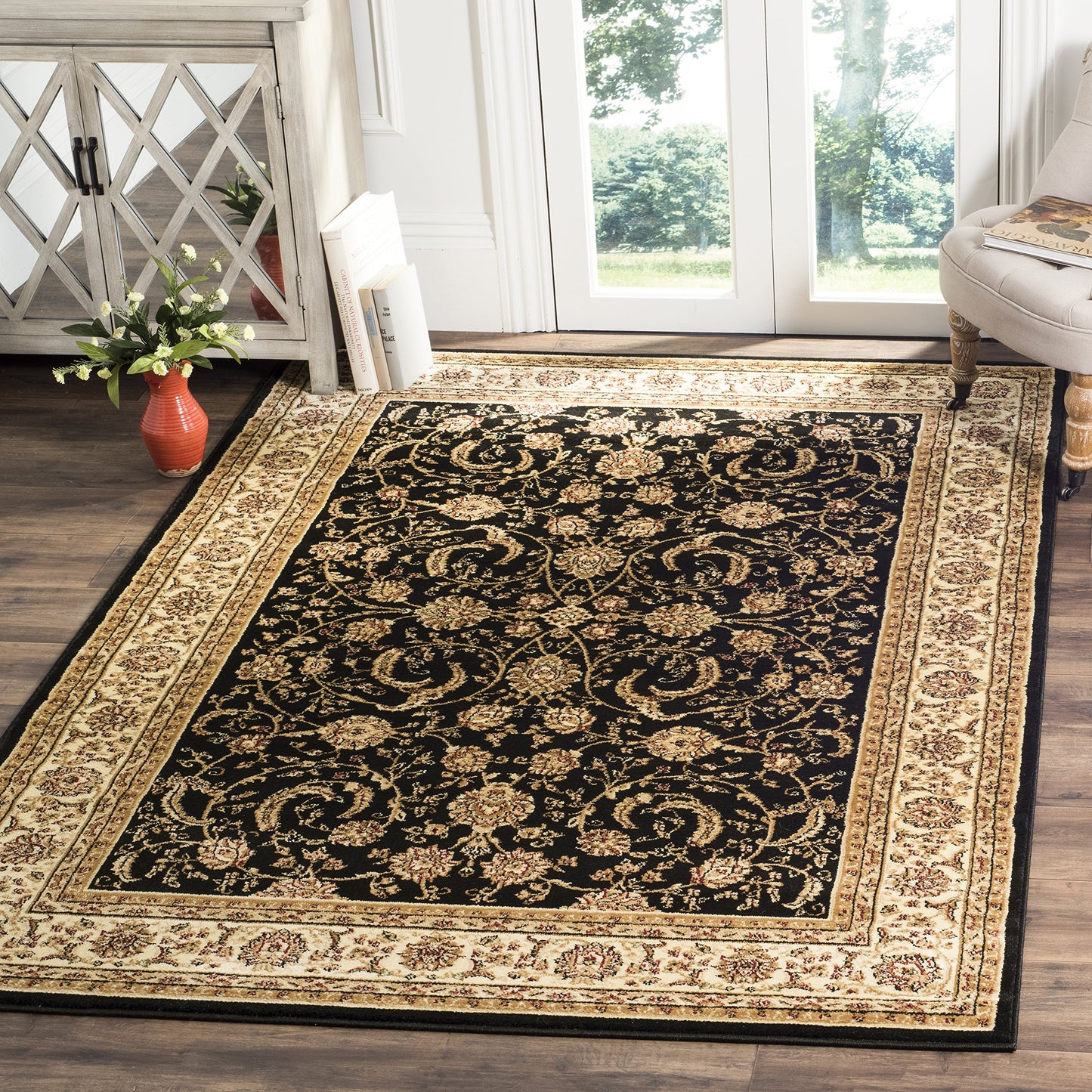 SAFAVIEH Lyndhurst Collection Area Rug - 9' x 12', Black & Ivory, Traditional Oriental Design, Non-Shedding & Easy Care, Ideal for High Traffic Areas in Living Room, Bedroom (LNH219A)