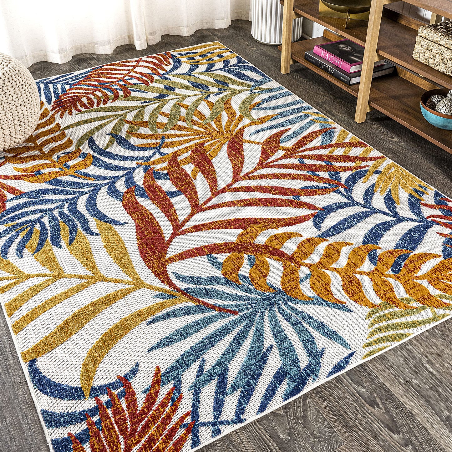 JONATHAN Y Tropics Palm Leaves Indoor Outdoor Area Rug 8X10 Cream/Orange, Boho for Backyard, Patio, Porch, Easy-Cleaning, High Traffic, Pet-Friendly, Non-Shedding (AMC100B-8)