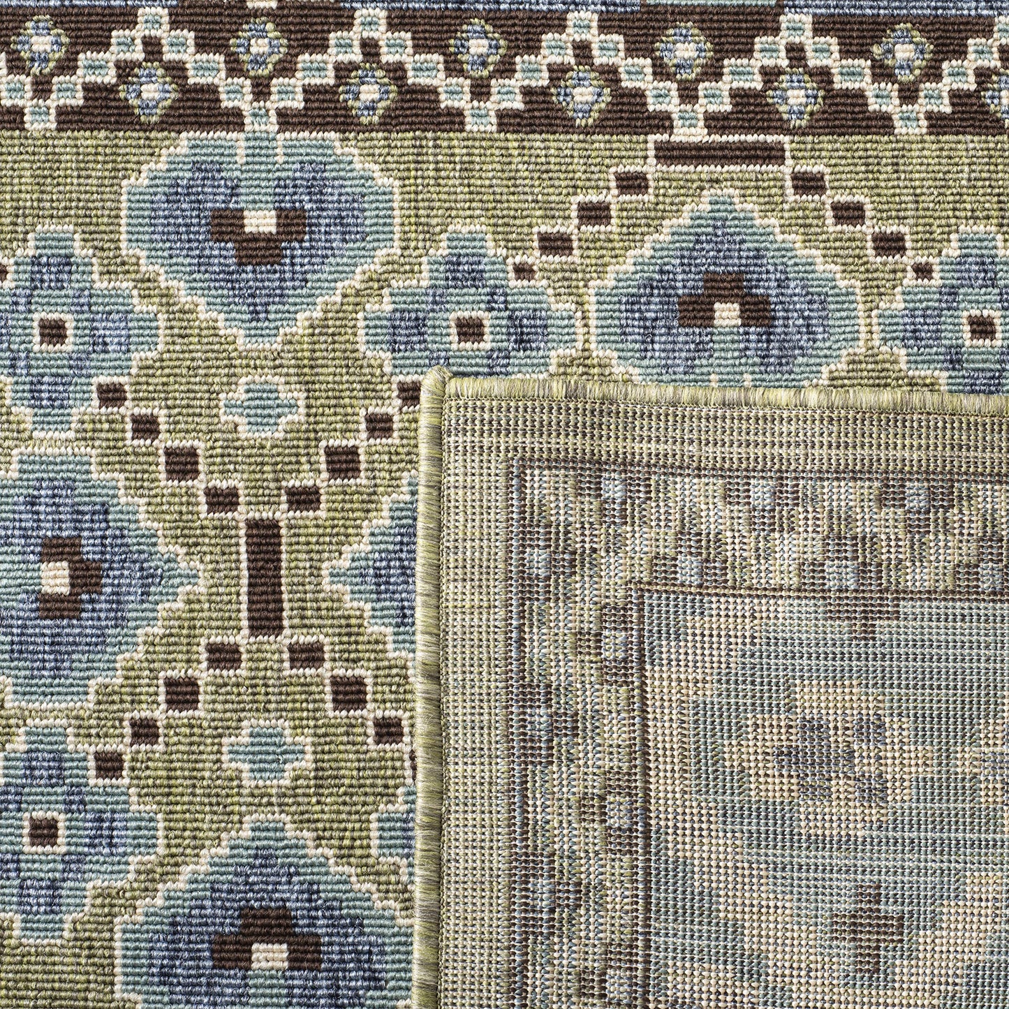 SAFAVIEH Washable Rug Outdoor Veranda Collection - 2'3" x 10' Runner, Green & Blue, Non-Shedding & Easy to Clean, Ideal for Patio, Backyard, Mudroom (VER093-0642)