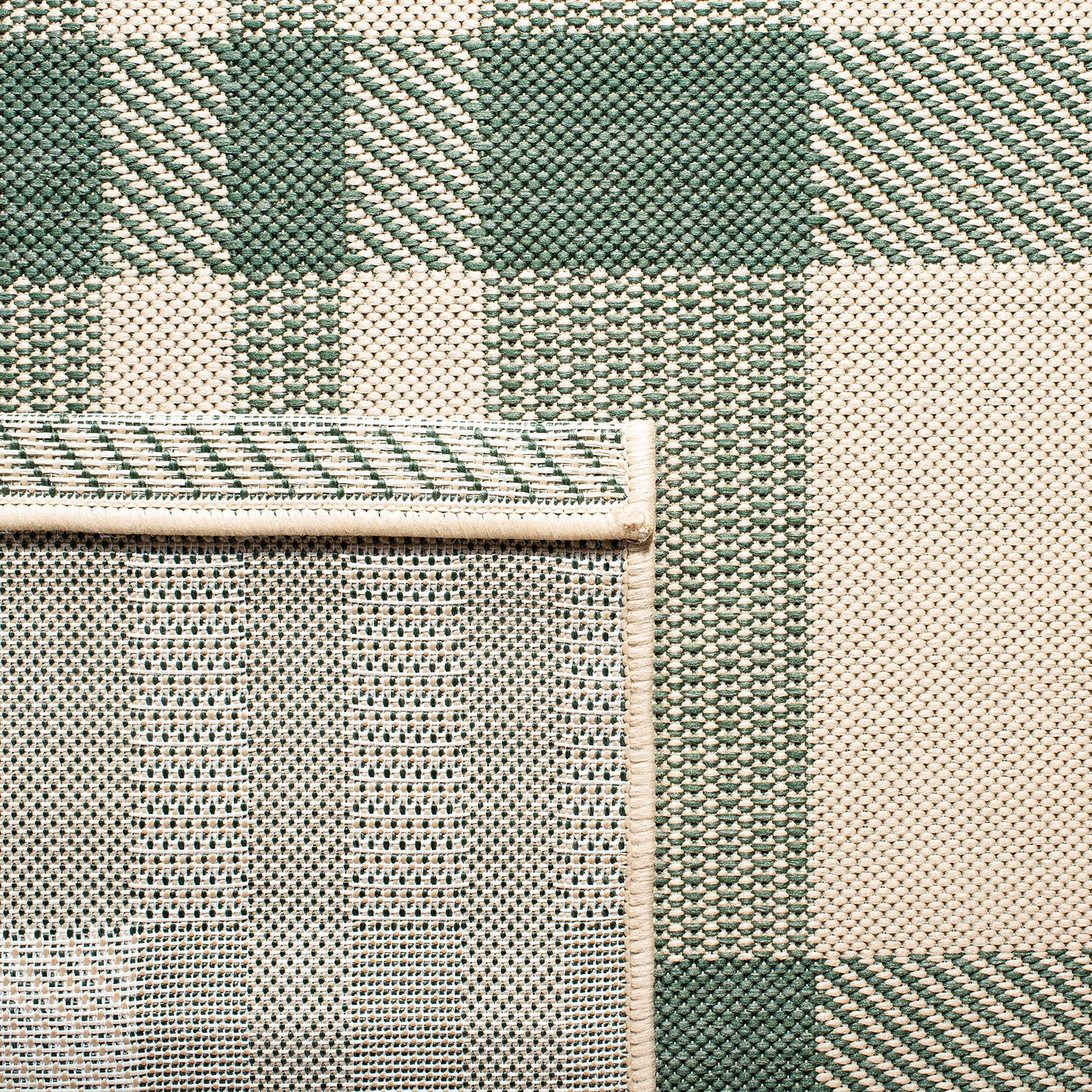 SAFAVIEH Washable Rug Outdoor Courtyard Collection - 2'3" x 6'7" Runner, Green & Beige, Plaid Pattern, Non-Shedding & Easy Cleaning, Ideal for Patio, Entryway, Mudroom, Hallway, Kitchen (CY6201-322)